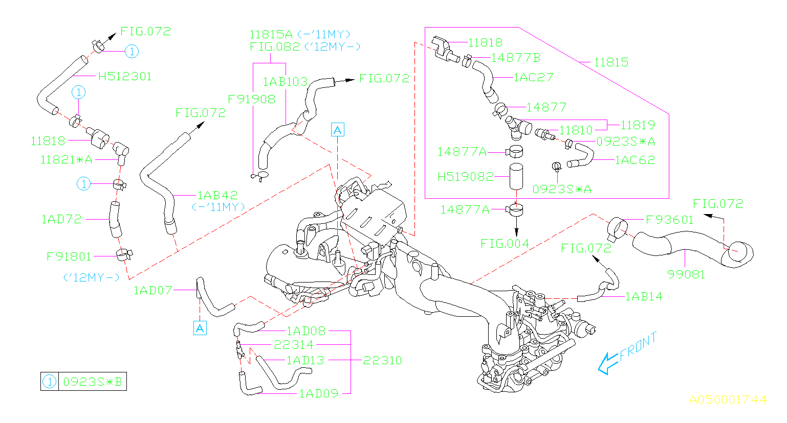 2011 Subaru Pcv valve hose. Manifold, intake, pipe - 11815AB711 ...